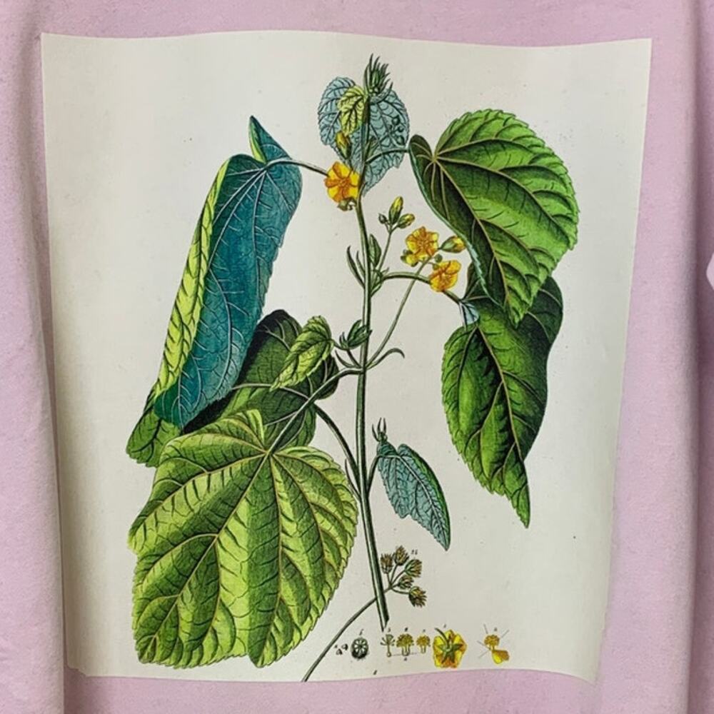 Upcycled Hand Printed Womens XL Vintage Botanical Flower Long Sleeve Sweatshirt - Picture 2 of 4